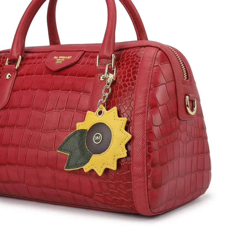 Da Milano Plumberry Medium Croco Leather Bowler - Plumberry for Women | Best Price UAE